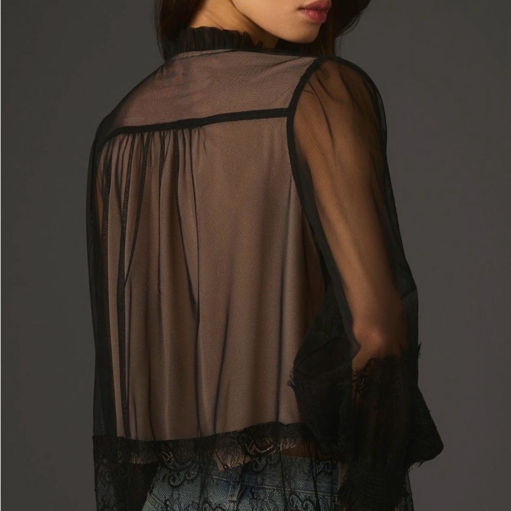 Anthropologie Layered Tulle Puff-Sleeve
Lace Blouse - Picture 2 of 3